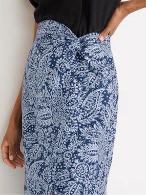 Madewell Navy and Light Blue Paisley Midi Skirt